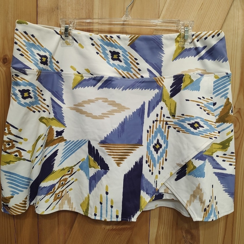 Savvi Skorts Women‎ Sz 2X Skirt Golf Shorts Zippered Waist Pocket White Blue Tan